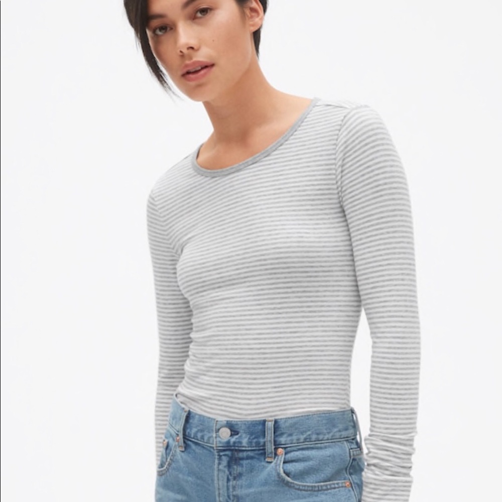 GAP long sleeve stripe crewneck T-shirt gray XL